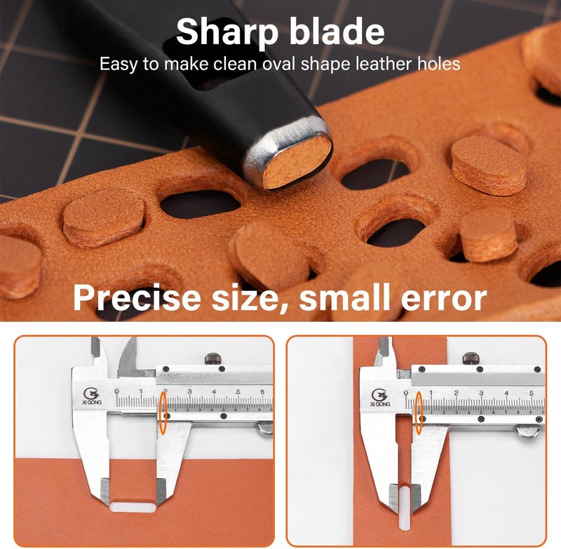 WUTA 6 Pcs Leather Belt Hole Puncher Oval Cutter Strap Watch Band Flat Punches Heavy Duty Oblong Tools for Leathercrafting (2 * 10+2 * 15+3 * 10+3 * 15+4 * 10+4 * 15) - Image 5